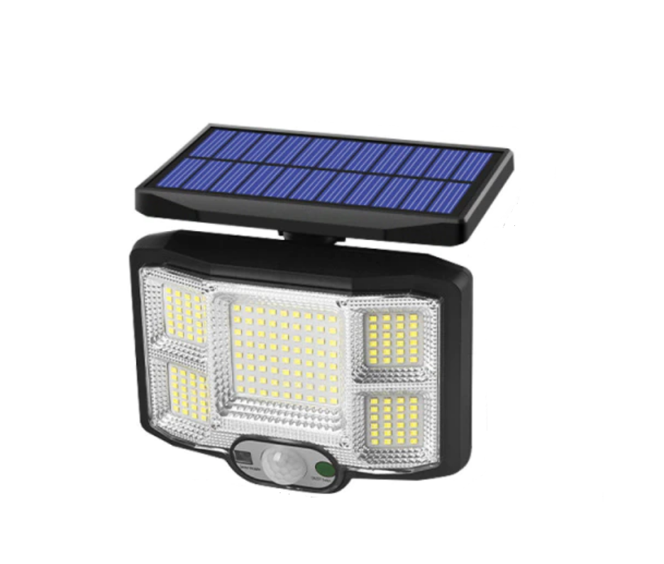 Lampa solara, klausstech, de exterior, telecomanda, 5 celule, 168 led-uri, senzor de miscare, negru